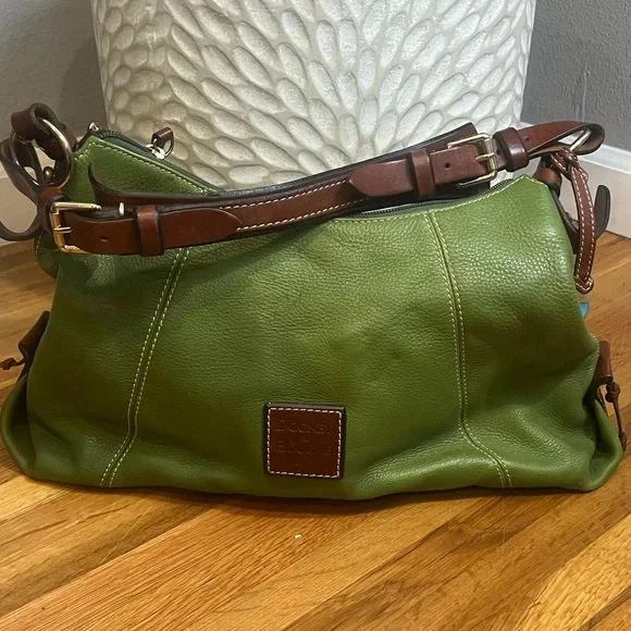 EUC Vintage Dooney & Bourke Hobo Whipstitch Leather Shoulder Handbag Apple Green - Picture 6 of 11